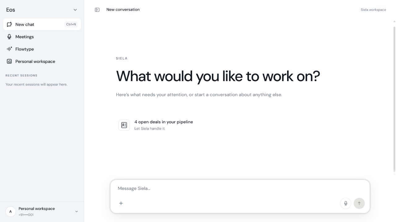 Eos inside the Siela workspace